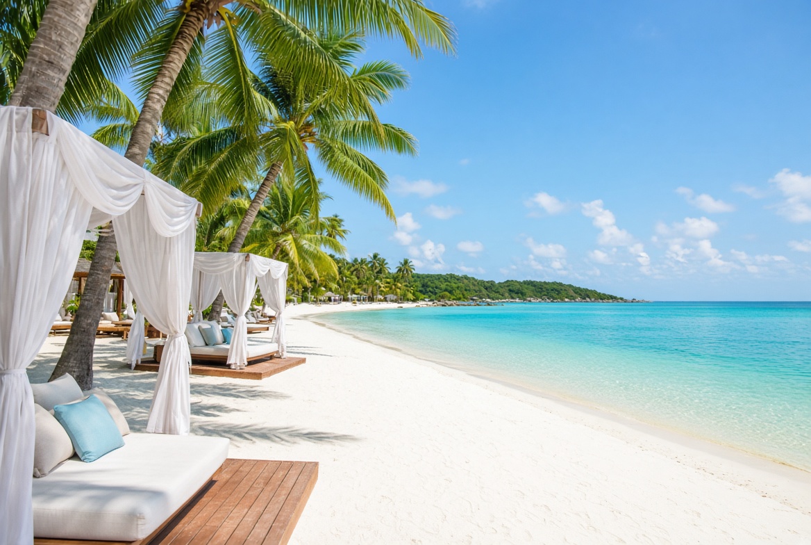 Beach and resort escapes — turquoise water and luxury cabanas